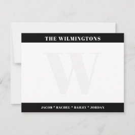 Moderne Monogram Familie Zwart en Wit Briefpapier Notitiekaartje
