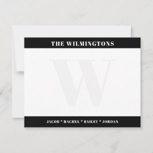 Moderne Monogram Familie Zwart en Wit Briefpapier Notitiekaartje