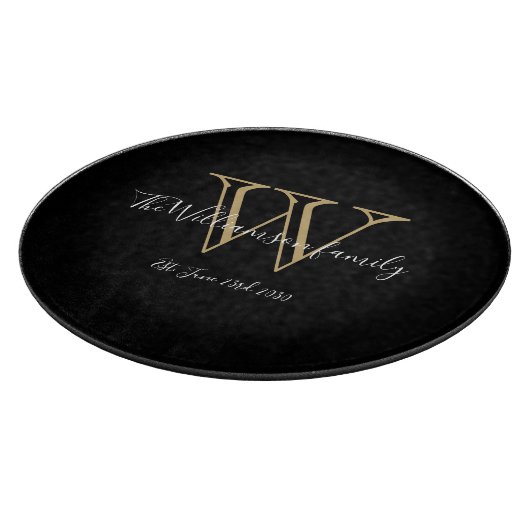 Moderne monogram familienaam Rustic Black Snijplank (Hoek)