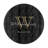 Moderne monogram familienaam Rustic Black Snijplank (Voorkant)