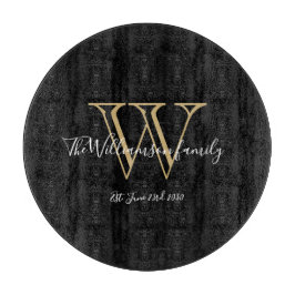 Moderne monogram familienaam Rustic Black Snijplank