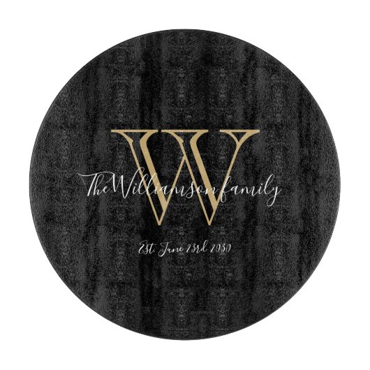 Moderne monogram familienaam Rustic Black Snijplank (Voorkant)
