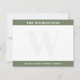 Moderne Monogram Familienaam Sage Groen Briefpapie Notitiekaartje