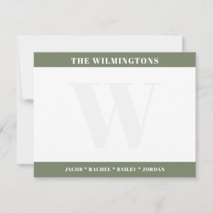Moderne Monogram Familienaam Sage Groen Briefpapie Notitiekaartje