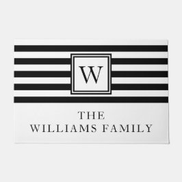 Moderne monogram familienaam zwart en wit deurmat