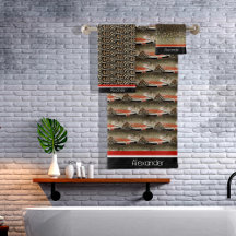 Moderne Monogram Forel Vis Ontwerp Zwart Wit Roest