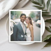 Moderne monogram foto bruiloft servet