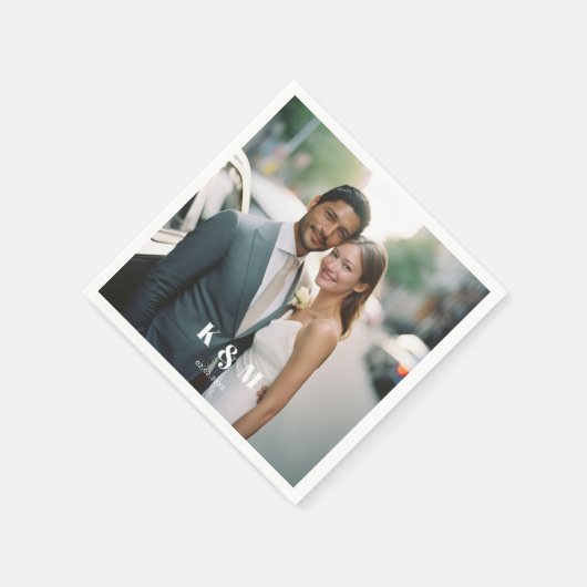 Moderne monogram foto bruiloft servet (Hoek)