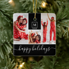 Moderne monogram foto Collage Happy Holiday Keramisch Ornament