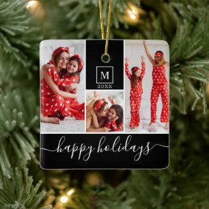 Moderne monogram foto Collage Happy Holiday Keramisch Ornament