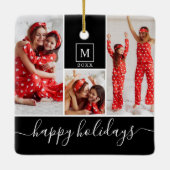Moderne monogram foto Collage Happy Holiday Keramisch Ornament (Achterkant)