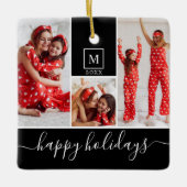 Moderne monogram foto Collage Happy Holiday Keramisch Ornament (Voorkant)