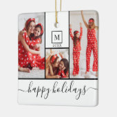 Moderne Monogram Foto Collage Happy Holiday White Keramisch Ornament (Links)