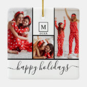 Moderne Monogram Foto Collage Happy Holiday White Keramisch Ornament (Achterkant)