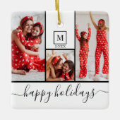 Moderne Monogram Foto Collage Happy Holiday White Keramisch Ornament (Voorkant)