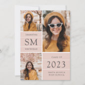 Moderne Monogram Foto Collage Roze Afstuderen Aankondiging (Voorkant)