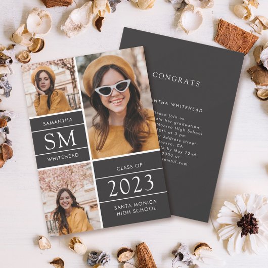 Moderne monogram foto Collage Soft Black Aankondiging