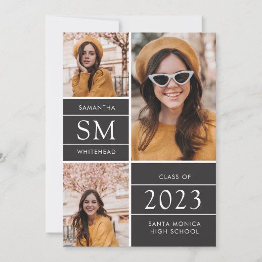 Moderne monogram foto Collage Soft Black Aankondiging (Voorkant)