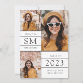Moderne Monogram Foto Collage White Afstuderen Aankondiging (Voorkant)
