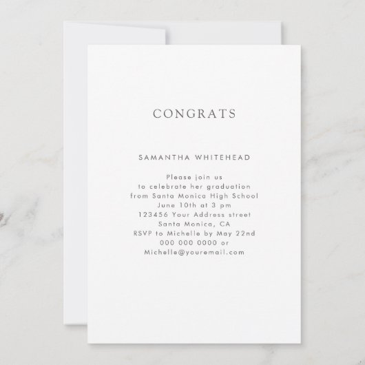 Moderne Monogram Foto Collage White Afstuderen Aankondiging (Achterkant)