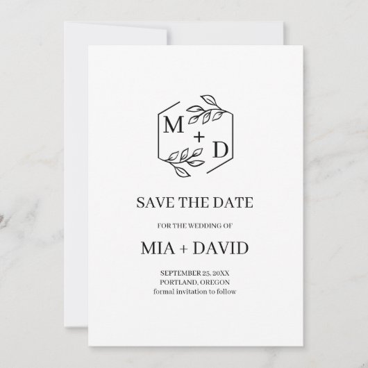 Moderne Monogram Foto Save the Date Trouwkaart (Voorkant)