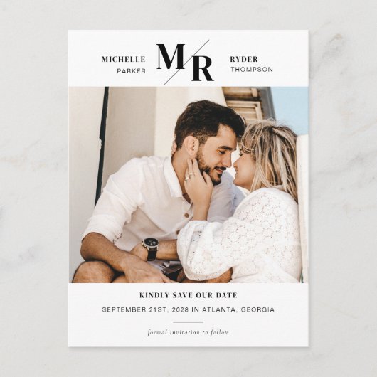 Moderne Monogram Foto slaat het Briefkaart Datum o (Voorkant)