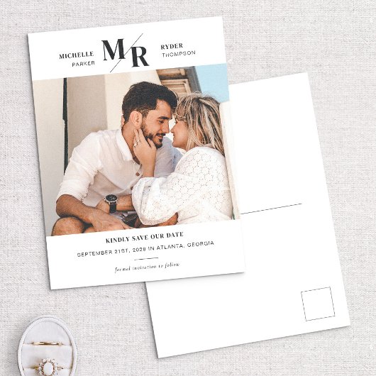 Moderne Monogram Foto slaat het Briefkaart Datum o