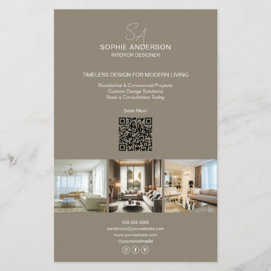 Moderne Monogram Foto Taupe Zakelijk Professioneel Flyer (Voorkant)