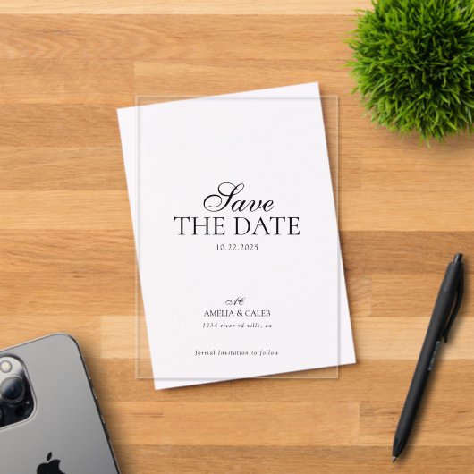 Moderne Monogram Foto Trouw Save the Date Acryl Uitnodigingen (Insitu (Uitnodiging))