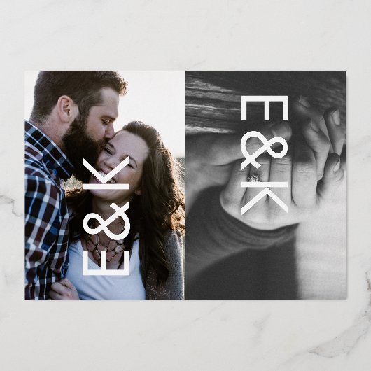 Moderne Monogram foto TWEE Dank U GOLD Folie Uitnodiging (Achterkant)