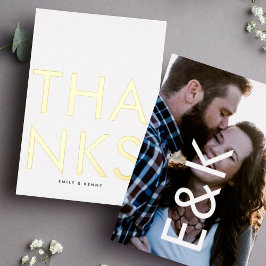 Moderne Monogram foto TWEE Dank U GOLD Folie Uitnodiging