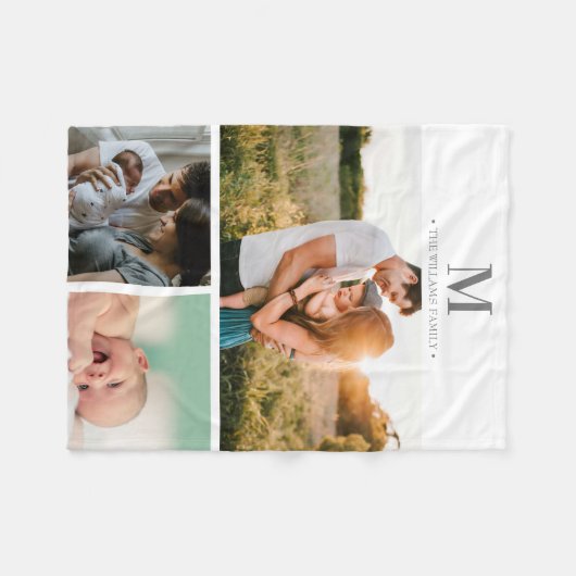Moderne monogram fotocollage Grijs & wit Fleece Deken (Voorkant (Horizontaal))