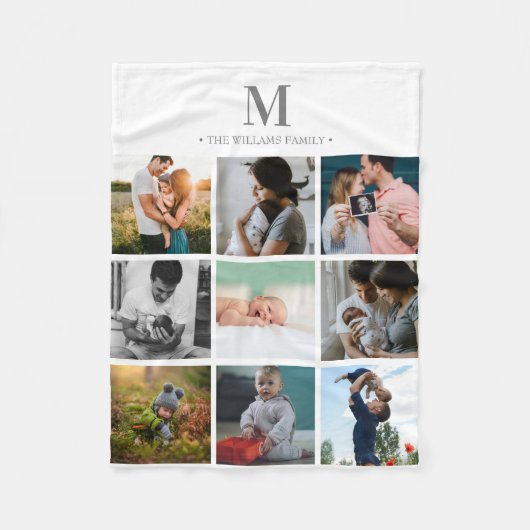 Moderne monogram fotocollage instagram fleece deken (Voorkant)