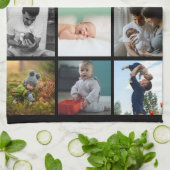 Moderne monogram fotocollage instagram zwart theedoek (Gevouwen)