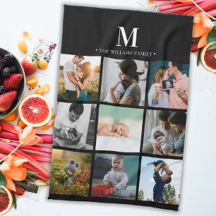 Moderne monogram fotocollage instagram zwart theedoek