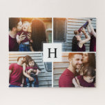 Moderne monogram fotocollage legpuzzel<br><div class="desc">Pas het aan met uw trouwdatum,  familienaam of een tekst van uw keuze voor een mooi en uniek cadeau en een unieke wens.</div>