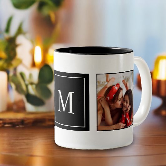 Moderne monogram fotocollage tweekleurige koffiemok
