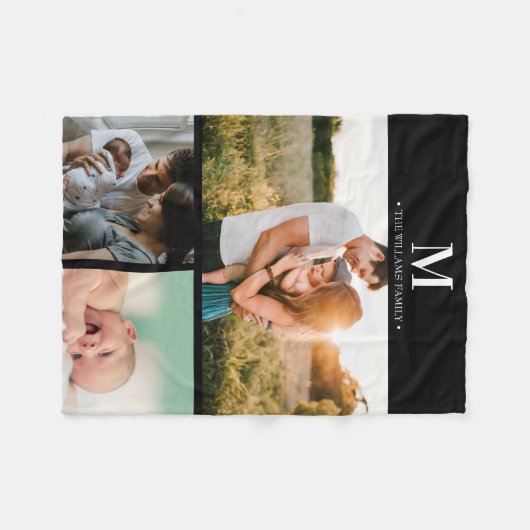 Moderne monogram fotocollage zwart-wit fleece deken (Voorkant (Horizontaal))