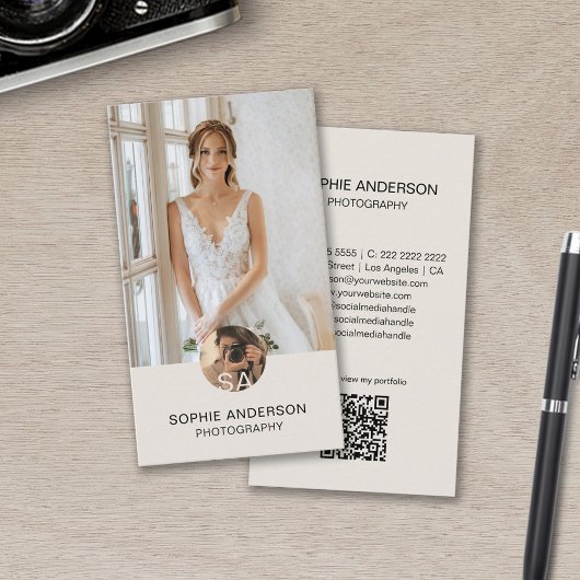 Moderne Monogram Fotograaf Foto QR Code Tannine Visitekaartje