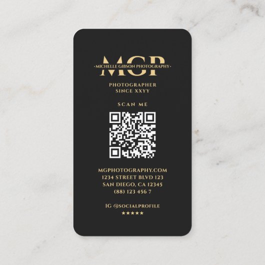 Moderne Monogram Fotograaf Zwart Goud Lens Visitekaartje (Achterkant)