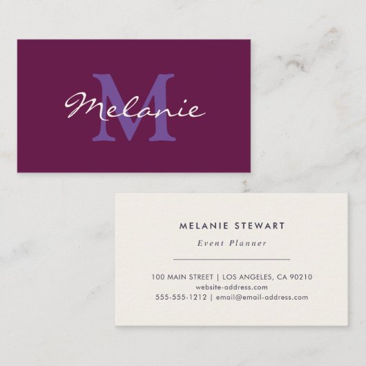 Moderne monogram Fuchsia Pink en Lila Paars Visitekaartje (Voorkant / Achterkant)