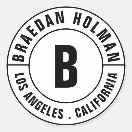 Moderne Monogram Gebogen Tekst Ronde Sticker (Voorkant)