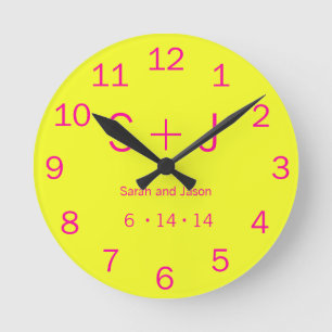 Moderne monogram - Geel en Roze Ronde Klok
