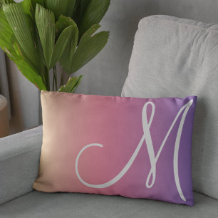 Moderne Monogram Gele Roze Paarse Gradiënt Kussen