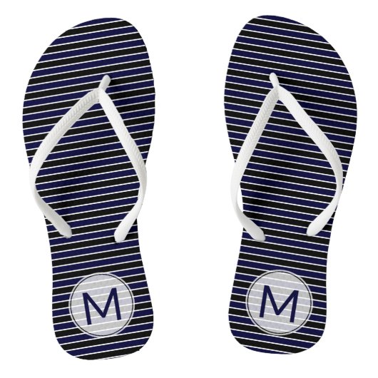 Moderne Monogram Gemarkeerde Donkerblauwe Zwarte S Teenslippers (Voetbed)