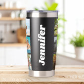 Moderne Monogram Gepersonaliseerde 12 Fotocollage Geïsoleerde Drinkbeker