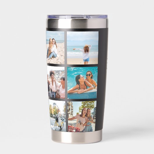 Moderne Monogram Gepersonaliseerde 12 Fotocollage Geïsoleerde Drinkbeker (Voorkant)