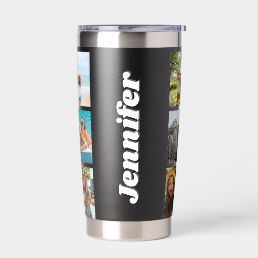 Moderne Monogram Gepersonaliseerde 12 Fotocollage Geïsoleerde Drinkbeker (Links)