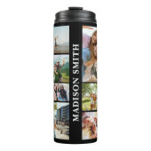 Moderne Monogram Gepersonaliseerde 12 Fotocollage Thermosbeker (Voorkant)