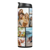 Moderne Monogram Gepersonaliseerde 12 Fotocollage Thermosbeker (Geroteerd rechts)